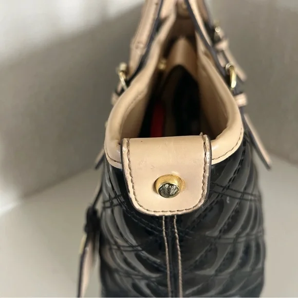 Anne Klein Quilted Patent Leather Shiny Black Tote Purse Shoulder Bag - Picture 6 of 14